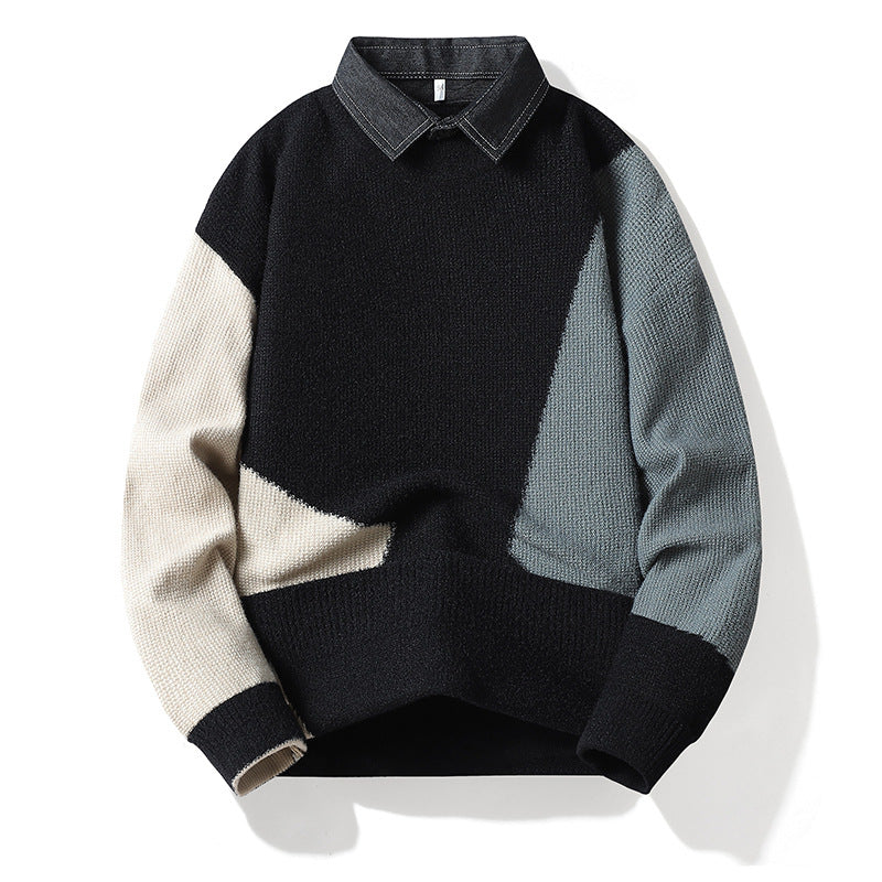 Herren Modischer Strickpullover mit Hemdkragen Drune