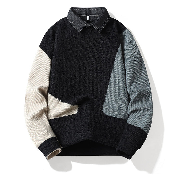 Herren Modischer Strickpullover mit Hemdkragen Drune