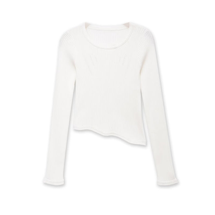 Damen Rippstrick-Longsleeve mit asymmetrischem Wellensaum Drune