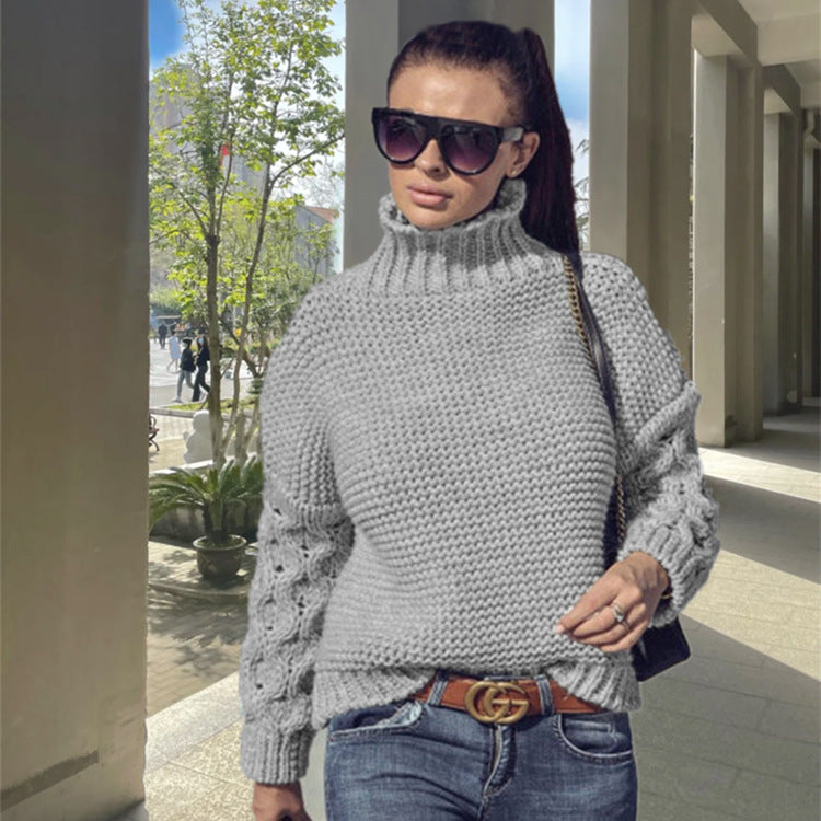 Damen Grobstrickpullover mit Rollkragen und Zopfdetails Drune