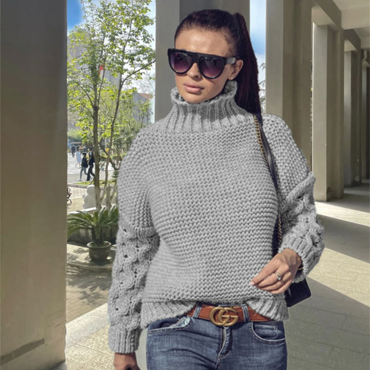 Damen Grobstrickpullover mit Rollkragen und Zopfdetails Drune