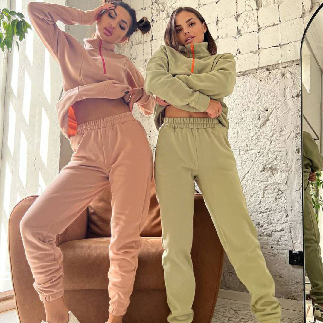 Damen sportlicher Zip-Hoodie und Jogginghose Set mit elastischem Bund und praktischen Taschen Drune
