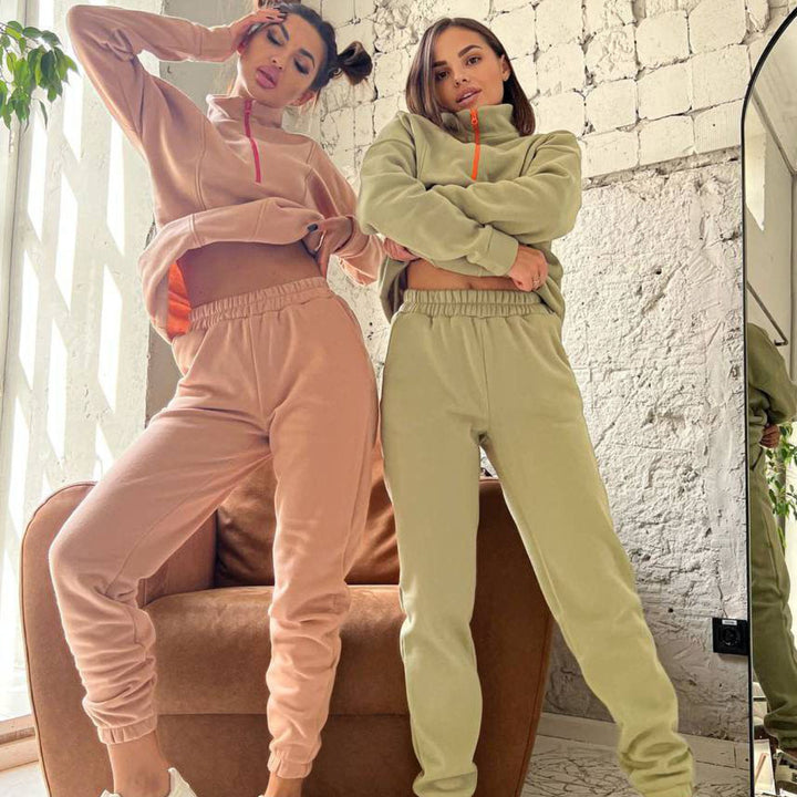Damen sportlicher Zip-Hoodie und Jogginghose Set mit elastischem Bund und praktischen Taschen Drune