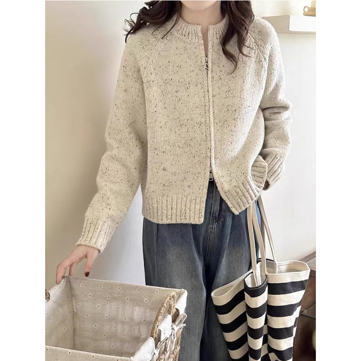 Damen Strickjacke mit Reißverschluss und hohem Kragen Drune