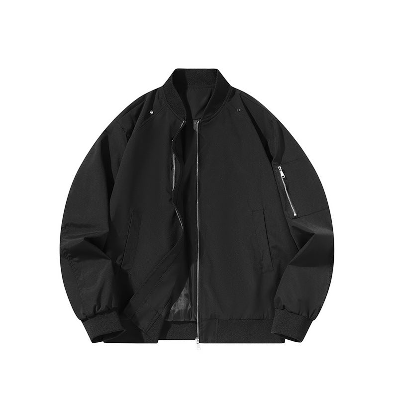 Men's  minimalist matte-shell relaxed-fit flight bomber jacket with sleeve utility zip pocket Drune
