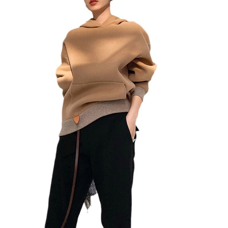Damen Oversized Sweatjacke mit Kapuze und modernem Houndstooth-Muster Drune