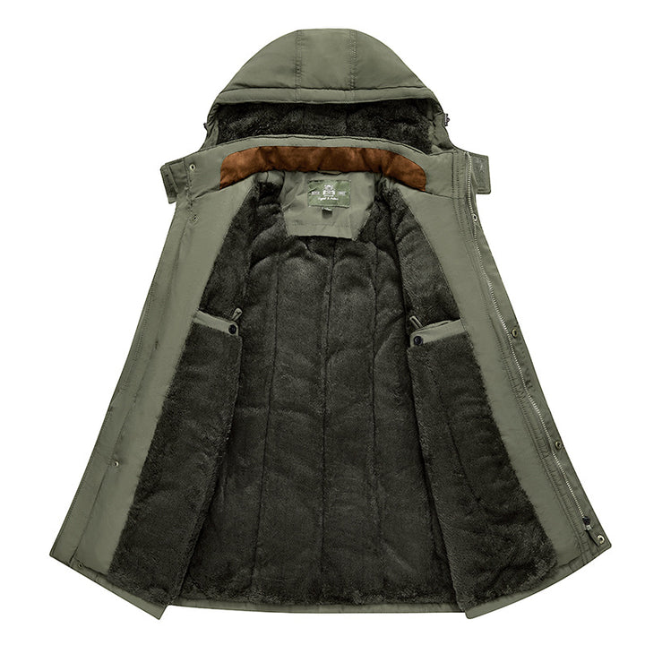 Herren  isolierte Kapuzen-Technik-Feldparka mit fleecegefüttertem Innenraum und Mehrfach-Taschen-Nutzungsdrune