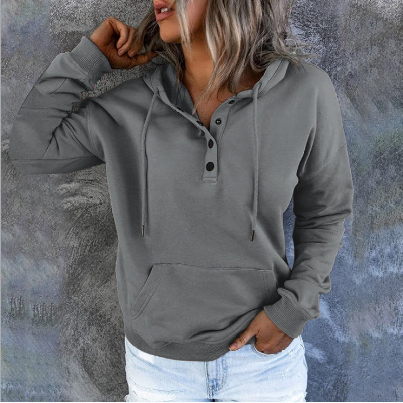 Damen Kapuzenpullover mit Knopfdetails und praktischer Kängurutasche Drune
