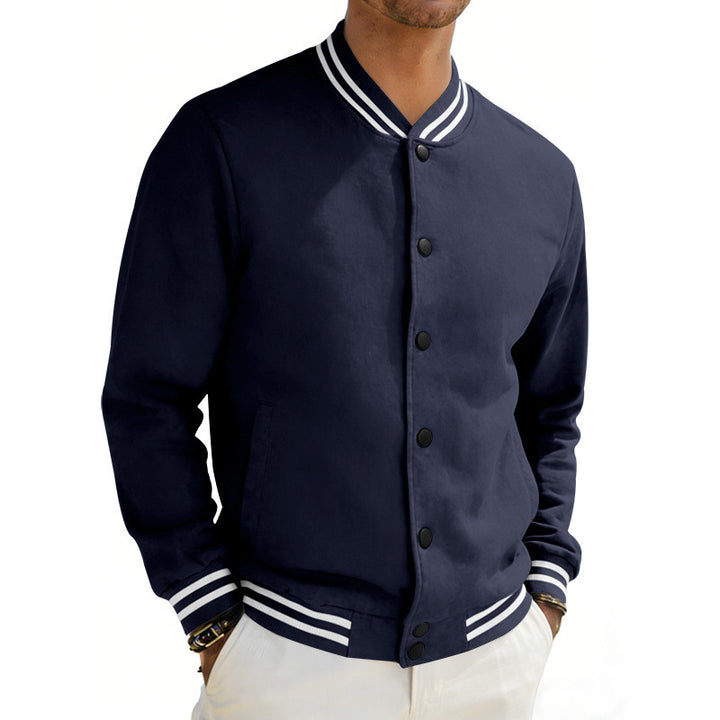Herren Varsity-Bomberjacke aus Sweat mit gestreiftem Rippkragen Drune