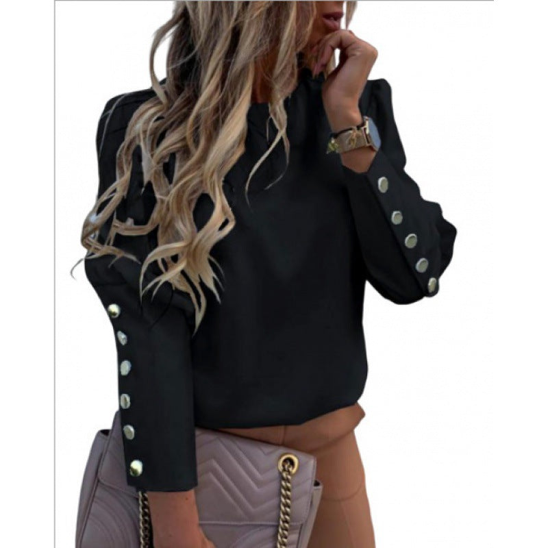 Damen Leichte Bluse mit Leopardenprint, Ballonärmeln und Zierknopfleiste Drune