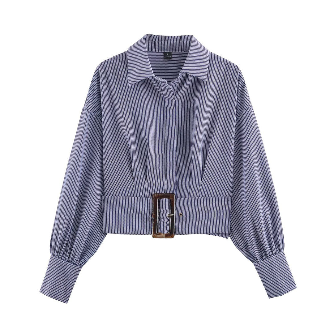 Damen Cropped Hemdbluse mit breitem Taillenriegel und Oversize-Ärmeln Drune