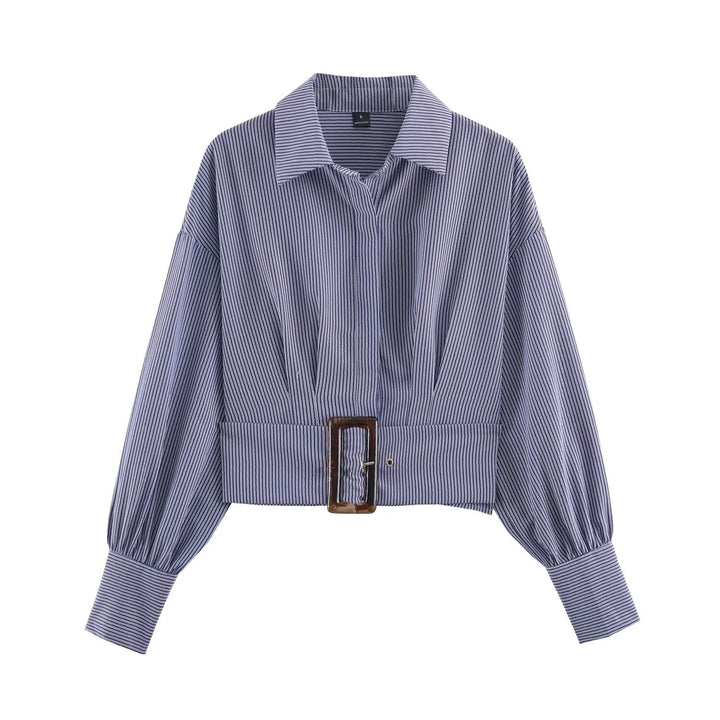 Damen Cropped Hemdbluse mit breitem Taillenriegel und Oversize-Ärmeln Drune
