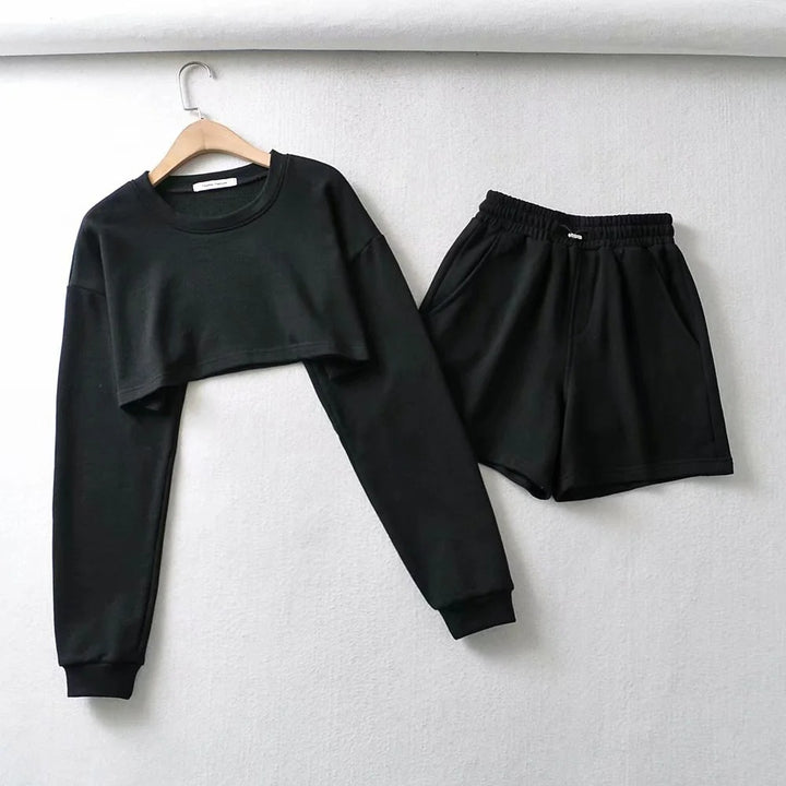 Damen lässiges Crop-Top und Shorts Set Drune