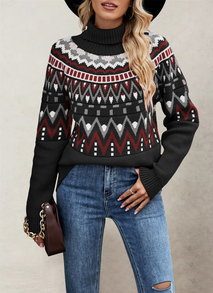 Damen Pullover mit hochschließendem Kragen und abwechslungsreichem Muster Drune