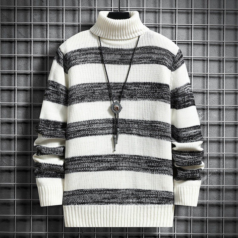 Herren Strickpullover mit hohem Kragen und modernem Streifenmuster Drune