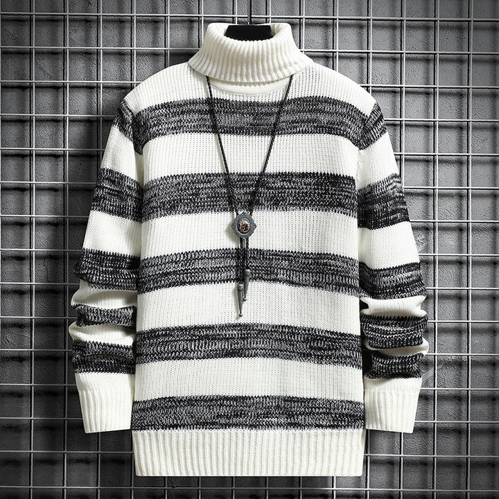 Herren Strickpullover mit hohem Kragen und modernem Streifenmuster Drune