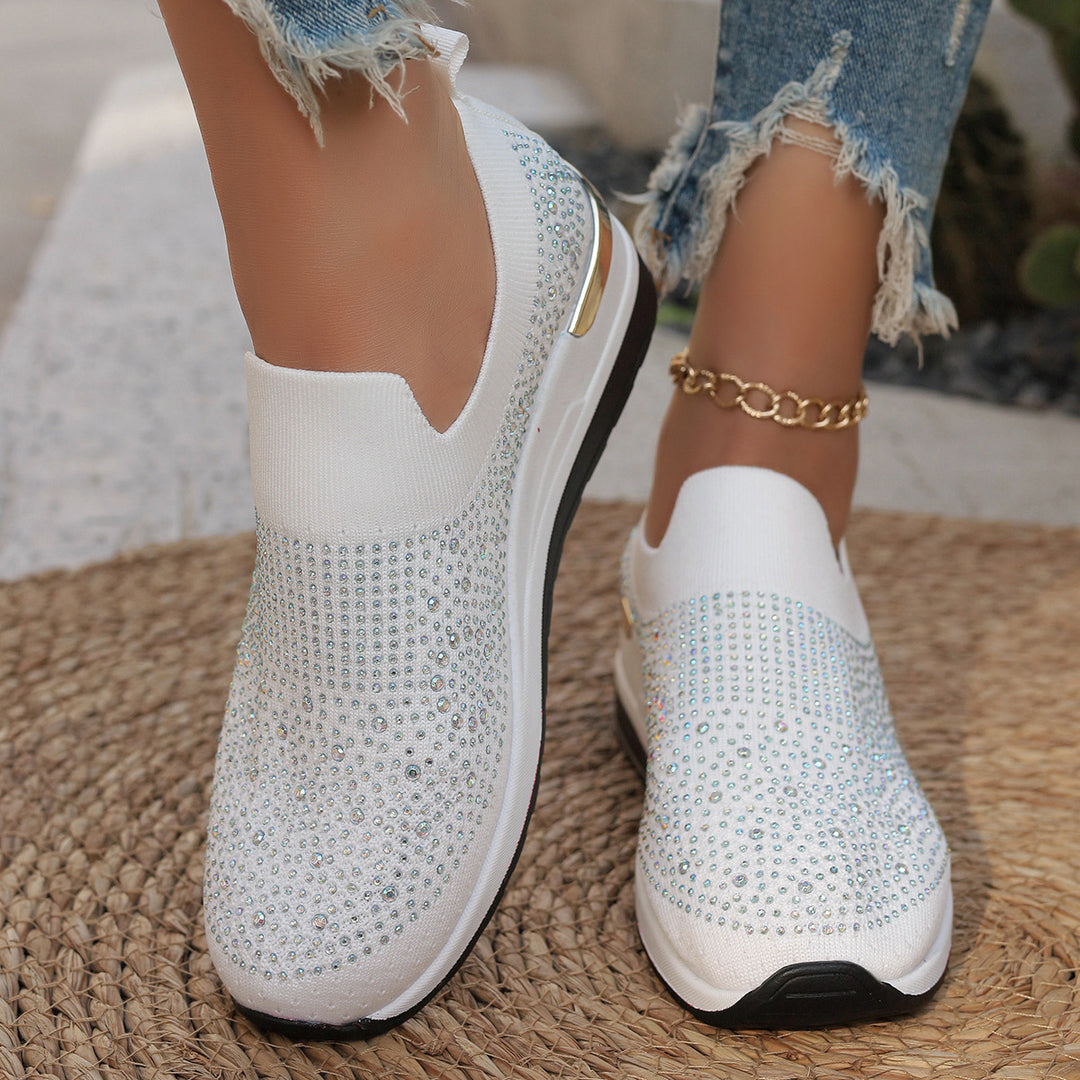 Damen  Strick Slip-On Sneaker mit funkelndem Strassbesatz, elastischem Einstieg und dämpfender Plateausohle Drune