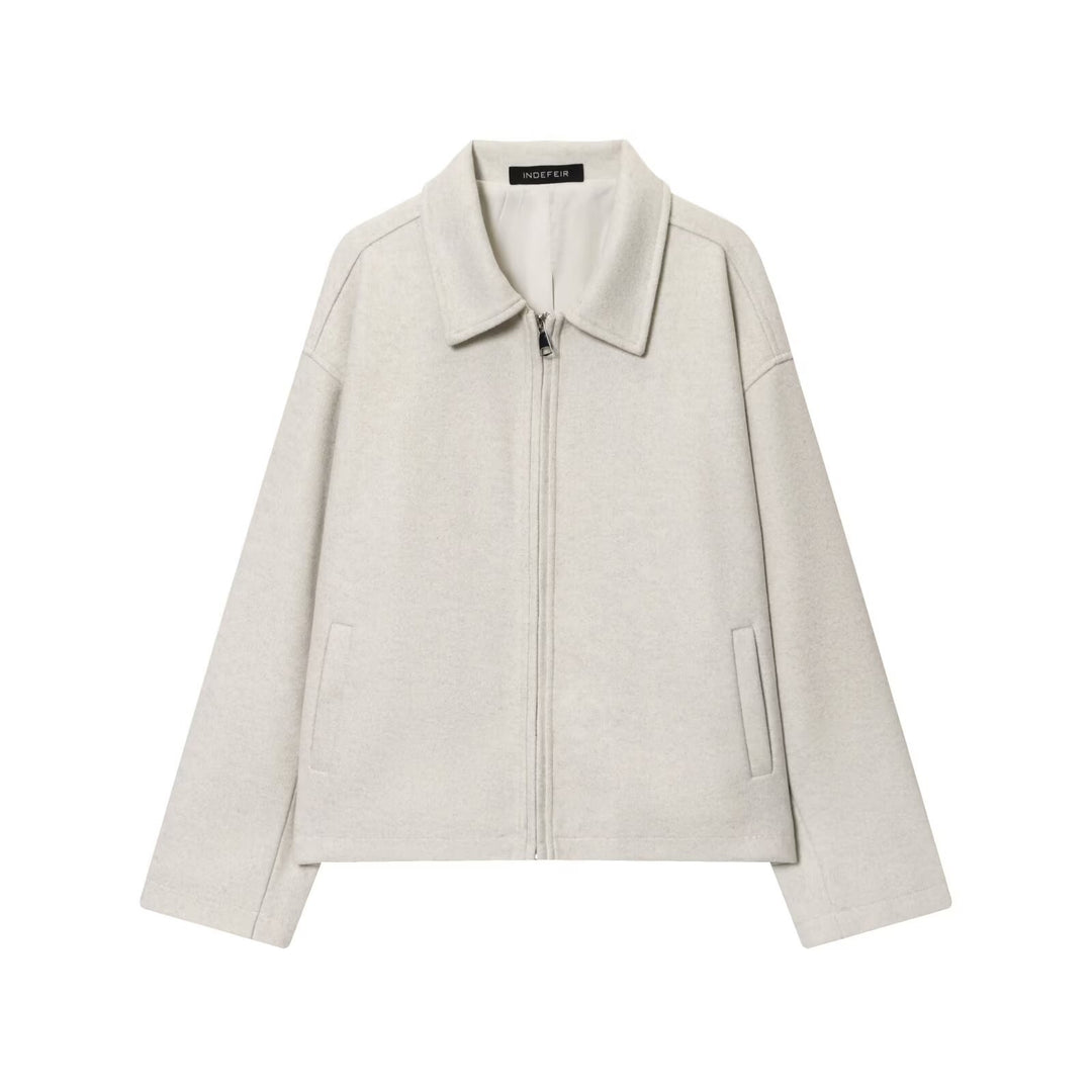 Damen Boxy Wollmix-Blousonjacke mit Reißverschluss und Hemdkragen Drune