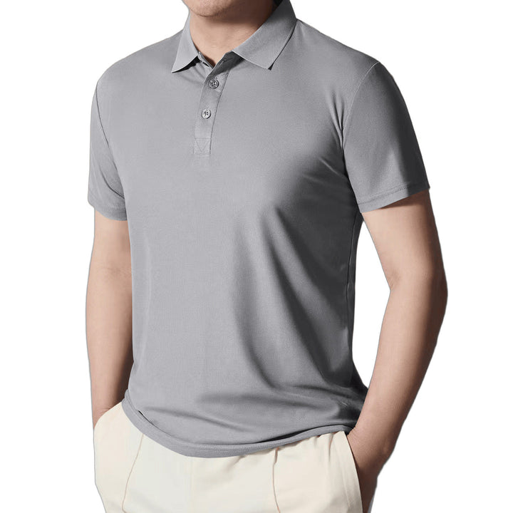 Herren nan figurbetontes Kurzarm-Poloshirt aus elastischem Jersey mit Hemdkragen und kurzer Knopfleiste Drune