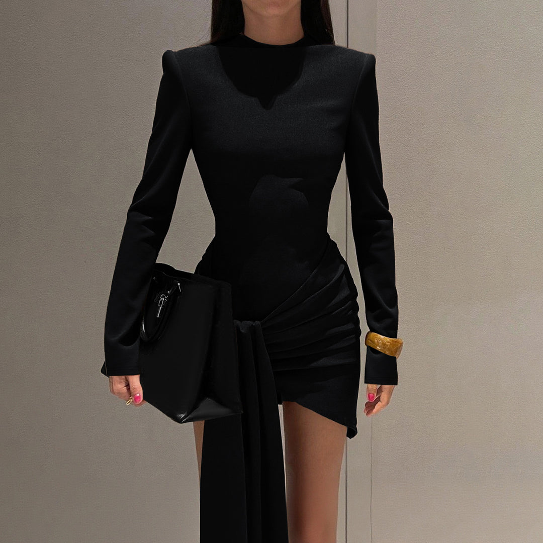 Damen figurbetontes Minikleid mit langen Ärmeln und raffiniertem Wickeldesign Drune