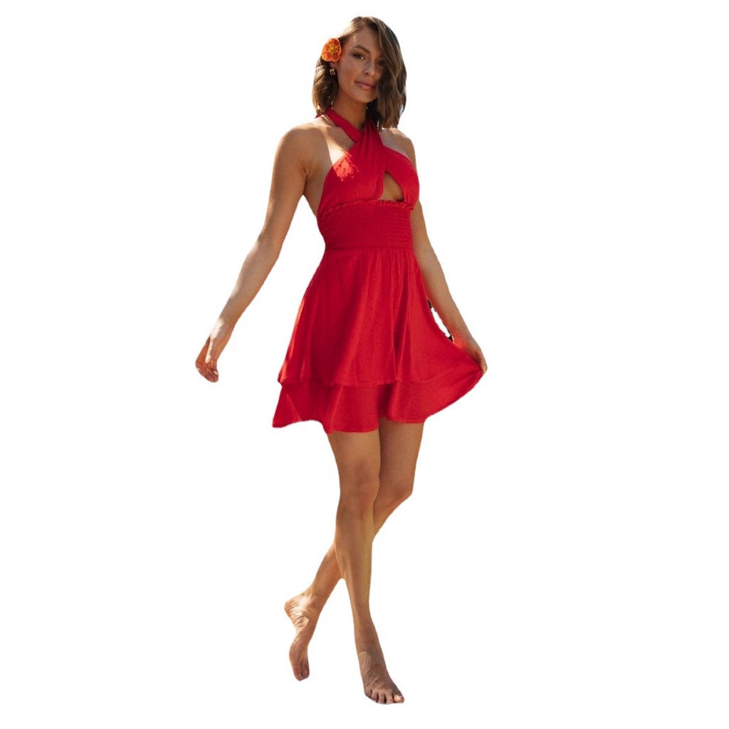 Damen Sommerliches Minikleid mit raffiniertem Halterneck und elastischem Tailleneinsatz Drune