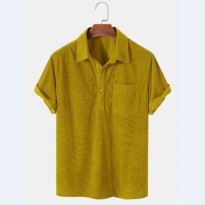 Herren Kurzarm Poloshirt aus gestreiftem Stoff mit Knopfleiste und Brusttasche Drune