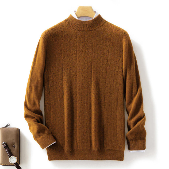Herren Feiner Stehkragenpullover aus Kaschmir‑Optik mit dezenter Diagonalstruktur und schmalem Bund Drune