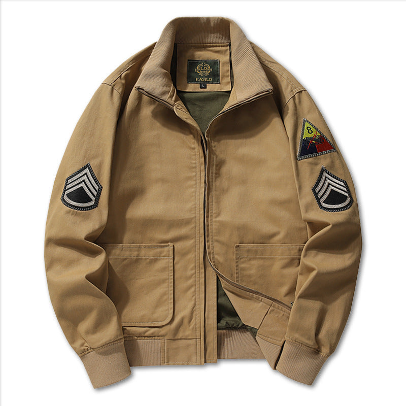 Herren Military-inspirierte Field-Bomberjacke mit Abzeichen, gerippten Bündchen & Zwei-Wege-Reißverschluss Drune