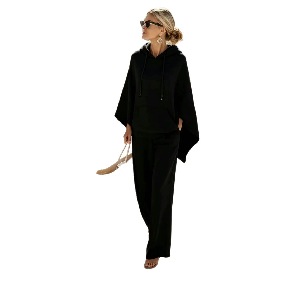 Damen nan lässiges Kapuzenponcho und weite Hose Lounge-Set aus weichem Sweatstoff Drune