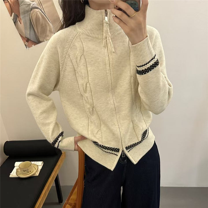 Damen Strickjacke mit elegantem Zipper und strukturiertem Zopfmuster Drune