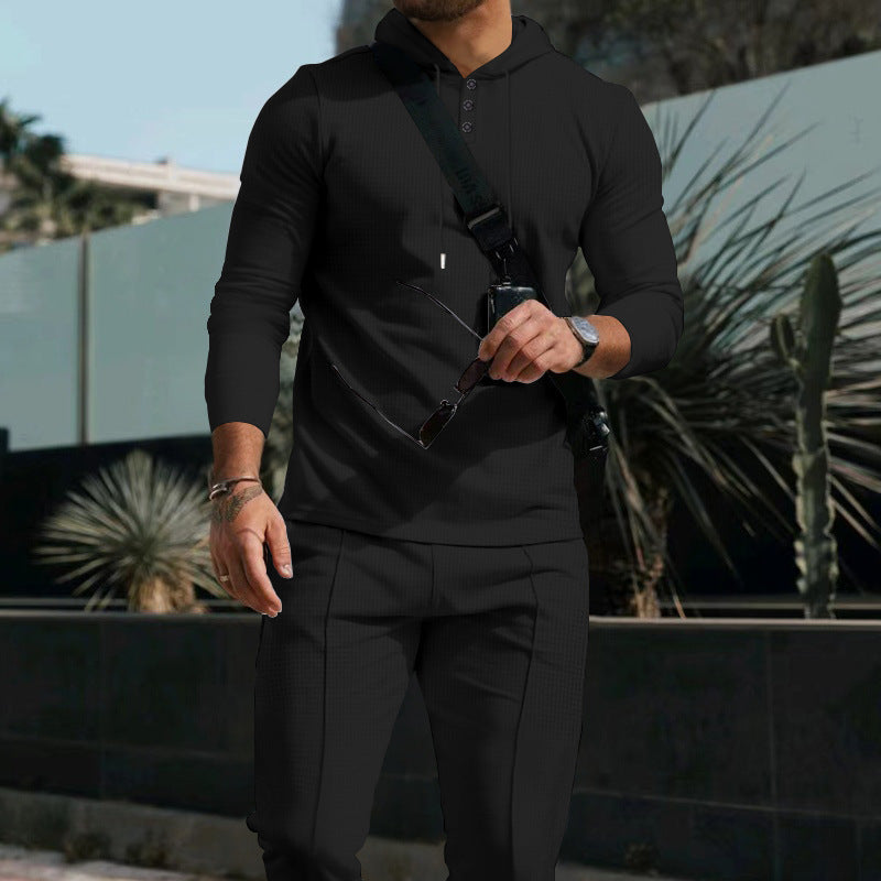 Herren Sportliches Langarmshirt mit Knopfleiste und praktischer Kapuze Drune
