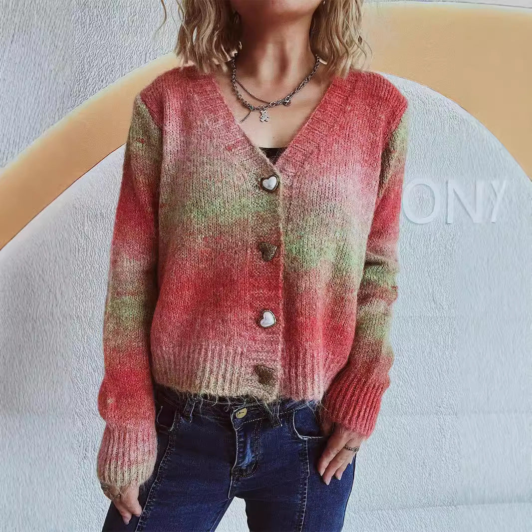 Damen kuschelige Strickjacke mit romantischen Herzknöpfen und lockerer Passform Drune