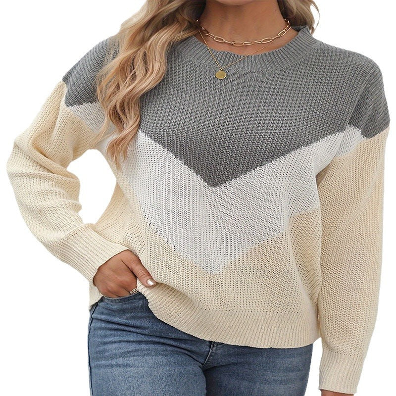 Damen gemütlicher Pullover mit modernem V-Design und luftiger Strickoptik Drune