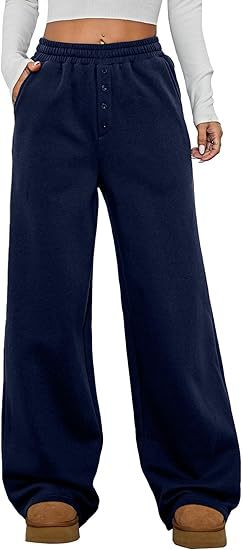 Damen Kuschelige Fleece-Sweatpants mit weitem Bein und hohem Elastikbund Drune