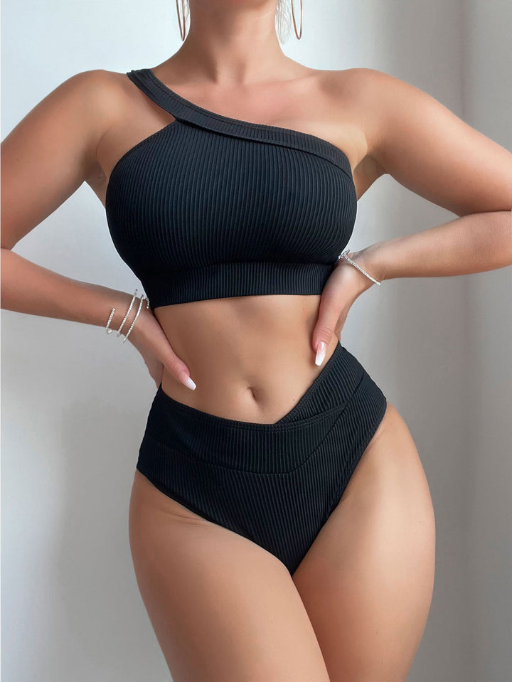 Damen Einseitig geschnittener Bikini-Top und hochtaillierte Bikinihose Drune