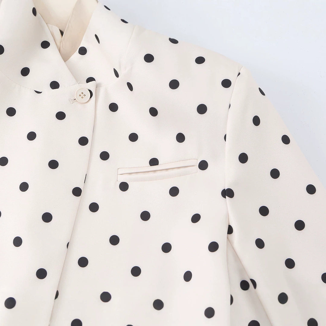 Damen Gepunkteter Boxy‑Blazer mit Stehkragen und Pattentaschen Drune
