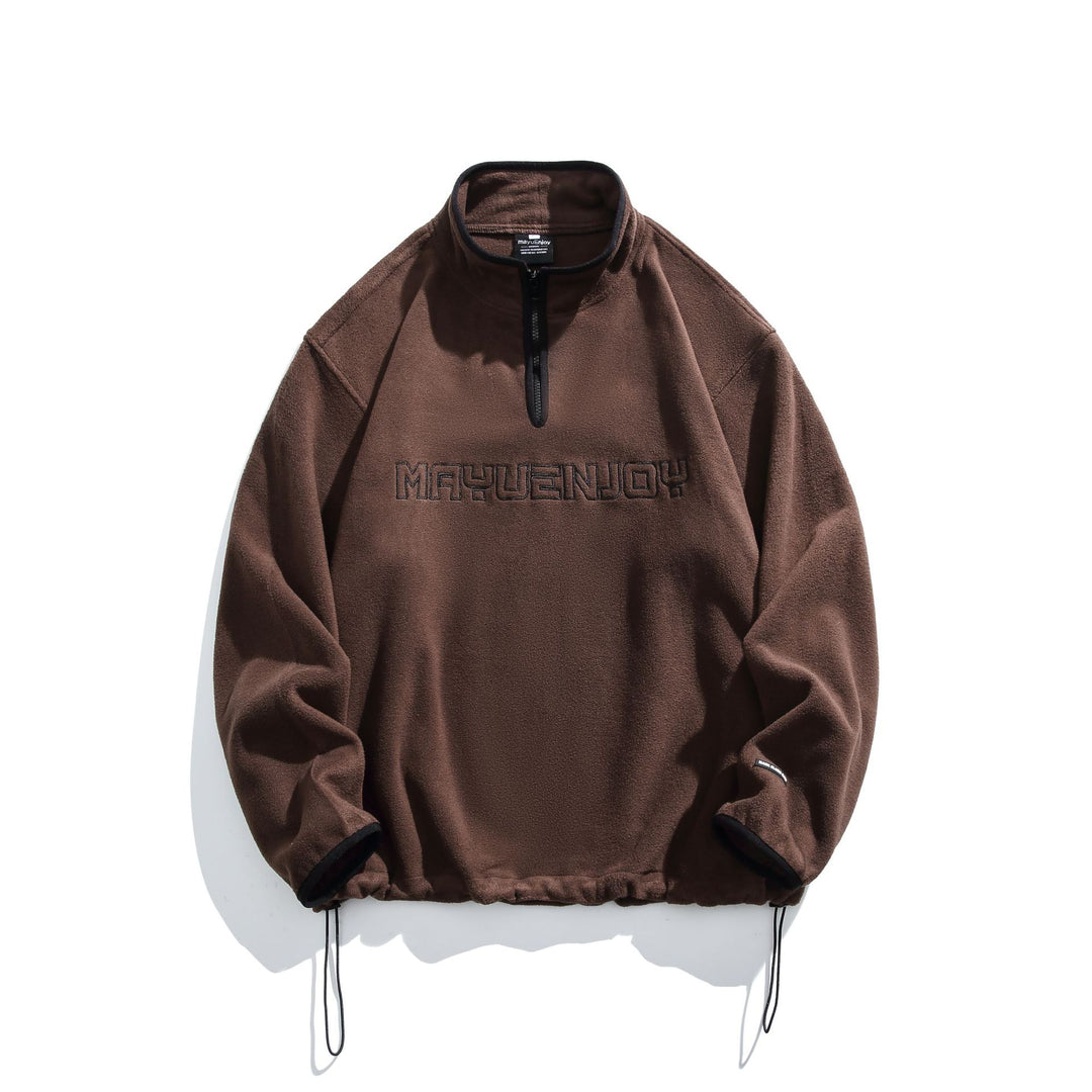Unisex Fleece-Halbzip-Pullover mit Stehkragen, Kordelzug-Bund und Logostick Drune