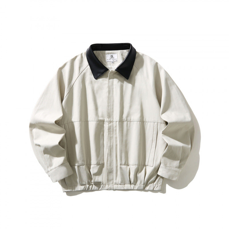 Herren Kurz geschnittener Canvas-Blouson mit Lederimitat-Kragen und elastischem Saum Drune