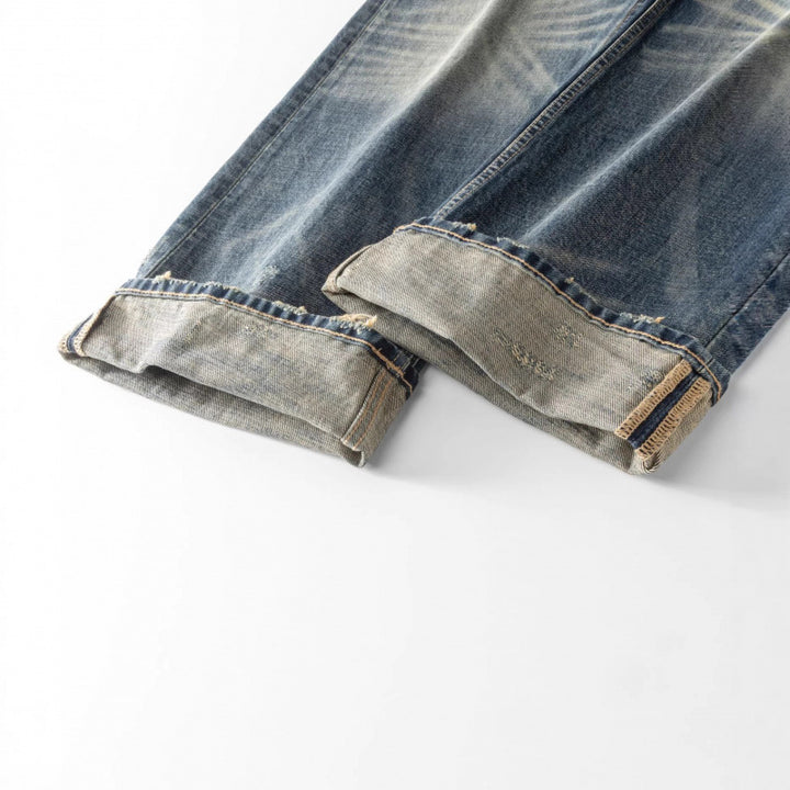 Herren weite Vintage-Jeans mit hoher Taille und ausgeprägter Used-Waschung Drune