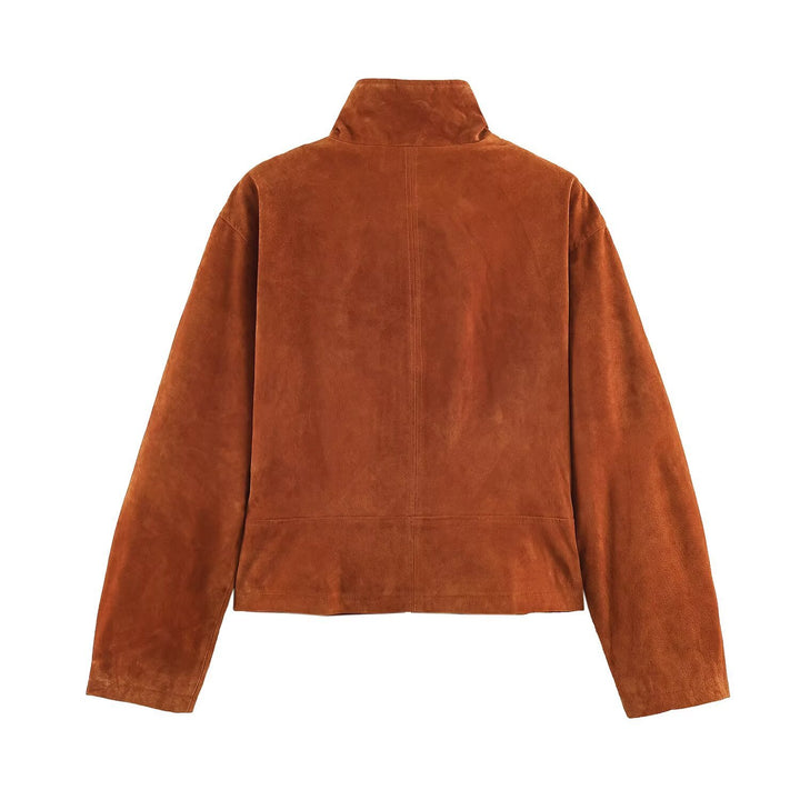 Damen Kurz geschnittene Wildlederjacke im Blouson‑Stil mit taillierten Abnähern und Metallreißverschlüssen Drune