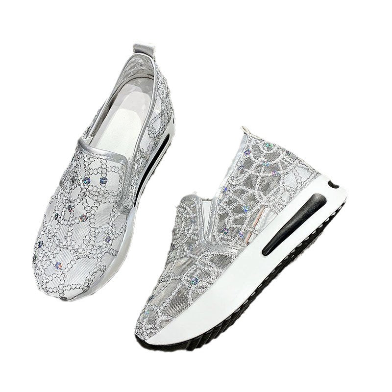 Damen Plateausneaker mit verstecktem Keil und Spitzenbesatz Drune