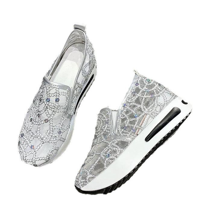 Damen Plateausneaker mit verstecktem Keil und Spitzenbesatz Drune