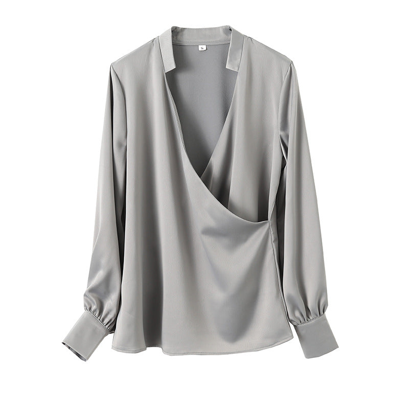 Damen elegantes Wickeloberteil mit detailsem V-Ausschnitt Drune