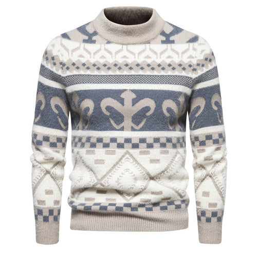 Herren Feinstrick-Mockneck-Pullover mit Jacquardmuster und gerippten Bündchen Drune