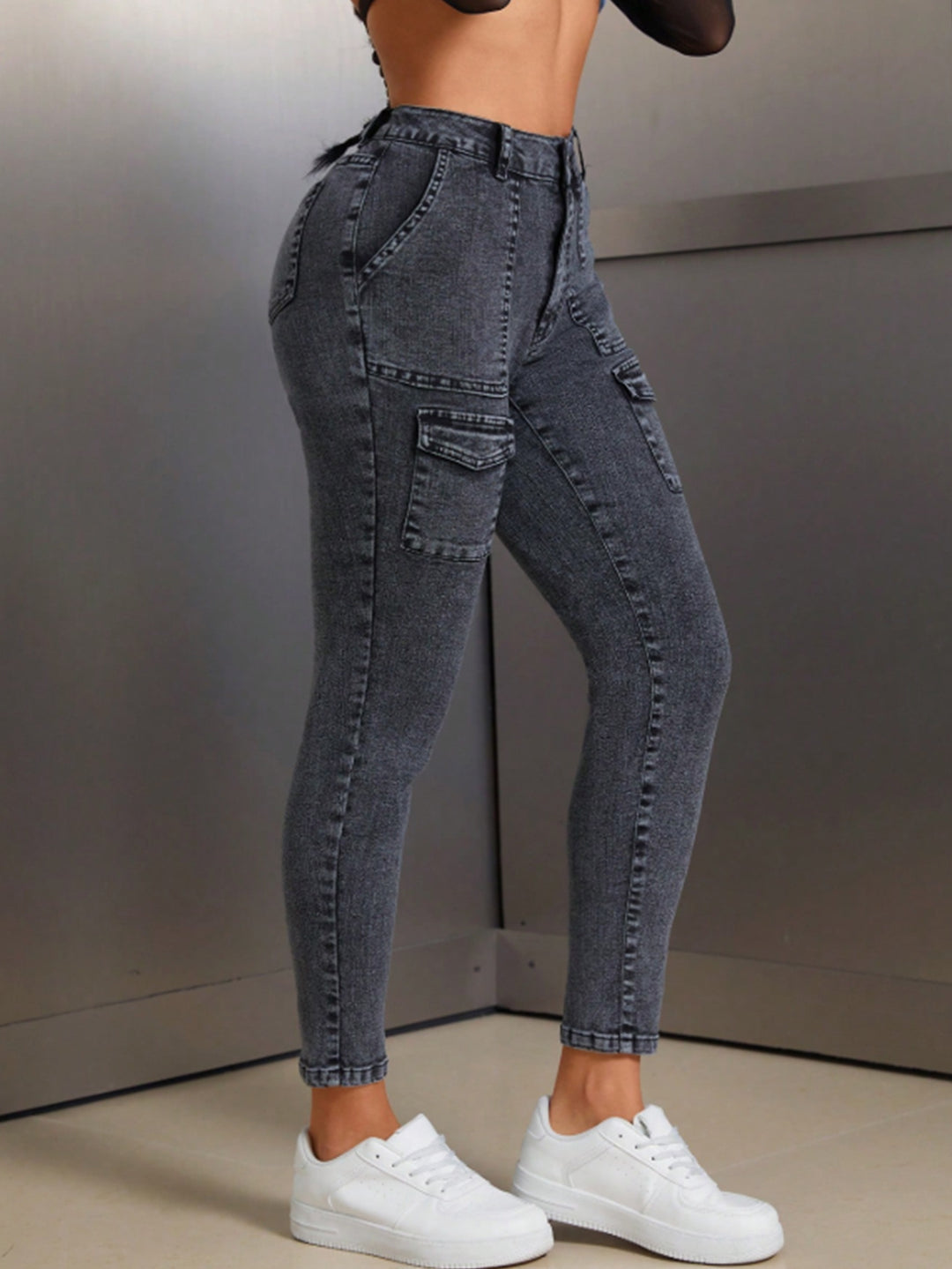 Damen High-Waist Jeans mit praktischen Pattentaschen und schmalem Bein Drune