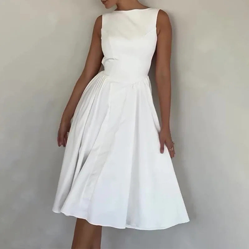 Damen Elegantes Midi-Kleid mit tailliertem Oberteil und schwingendem Rock Drune