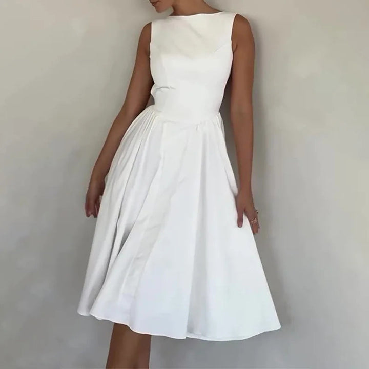 Damen Elegantes Midi-Kleid mit tailliertem Oberteil und schwingendem Rock Drune