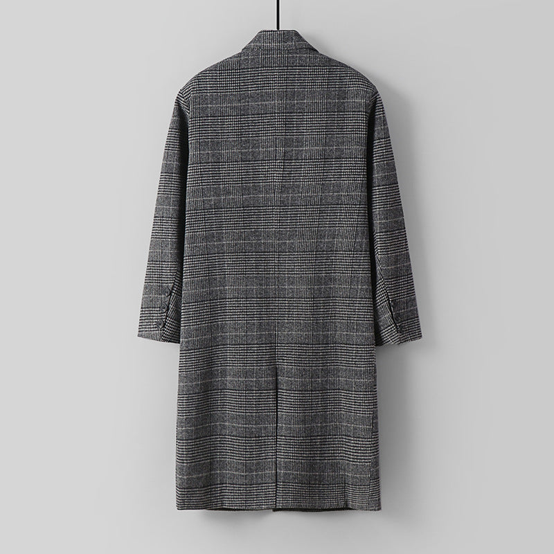 Herren Karierter Longcoat aus Wollmix mit klassischem Revers und geradem Schnitt Drune