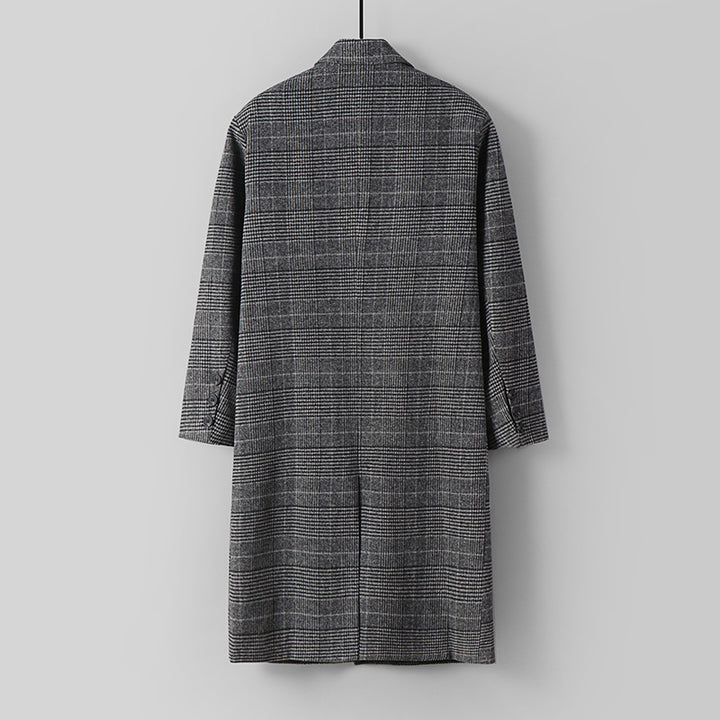 Herren Karierter Longcoat aus Wollmix mit klassischem Revers und geradem Schnitt Drune