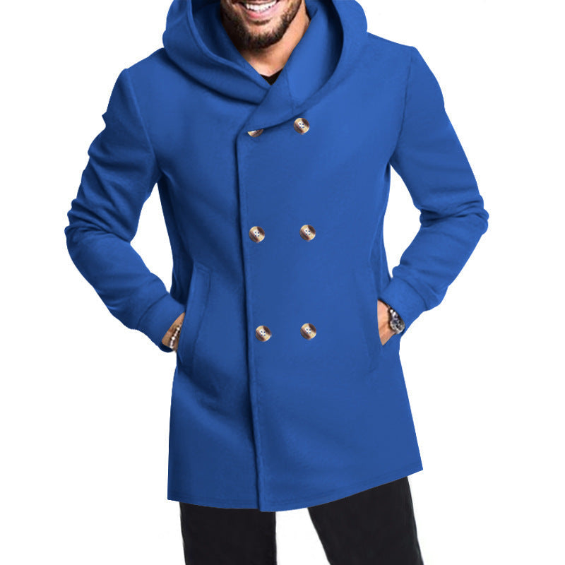 Herren Modische Doppelreihige Jacke mit Kapuze Drune